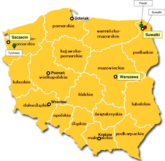 Lokalizacja farm wiatrowych RWE w Polsce Lokalizacja farm wiatrowych RWE w Polsce
