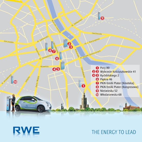 Mapa lokalizacji stacji ladowania RWE w Warszawie Mapa lokalizacji stacji ladowania RWE w Warszawie