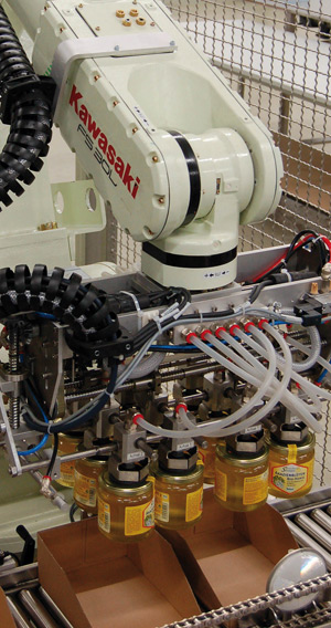 Robot FS30L pakuje słoiki z miodem Robot FS30L pakuje słoiki z miodem