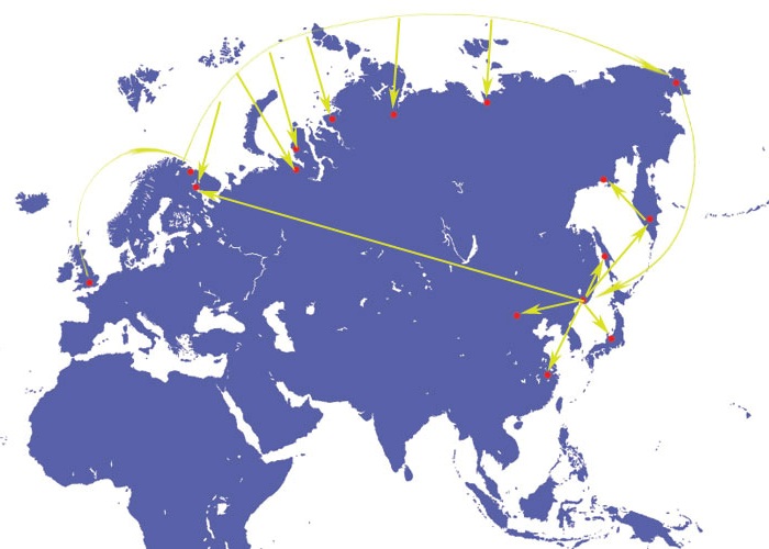 Mapa ROTACS (Russian Optical Trans-Arctic Submarine Cable System)