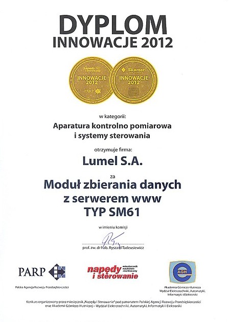 Produkt nagrodzony w konkursie INNOWACJE 2012, organizowanym pod patronatem Polskiej Agencji Rozwoju Przedsiębiorczości oraz Akademii Górniczo-Hutniczej. Produkt nagrodzony w konkursie INNOWACJE 2012, organizowanym pod patronatem Polskiej Agencji Rozwoju Przedsiębiorczości oraz Akademii Górniczo-Hutniczej.