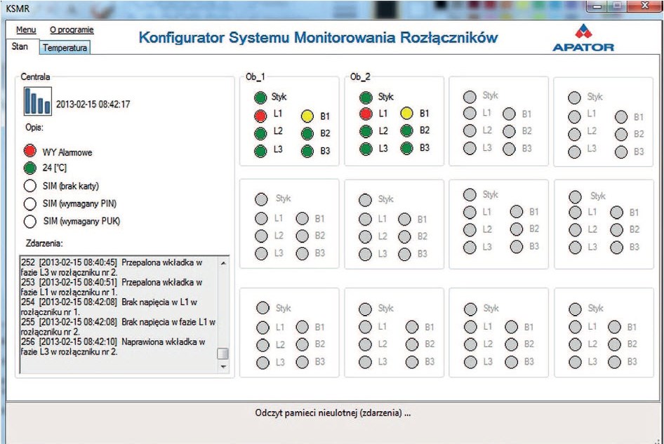 Widok Konfiguratora Systemu Monitorowania Rozłącznik&oacute;w (KSMR).