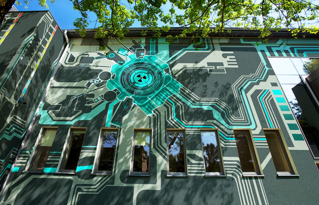 Mural z reaktorem Maria dla największego polskiego klastra komputerowego Mural z reaktorem Maria dla największego polskiego klastra komputerowego