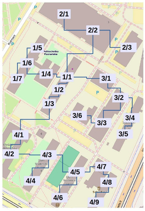 Rys. 13. Rozprowadzenie poszczeg&oacute;lnych linii po terenie obiektu w systemie KNX