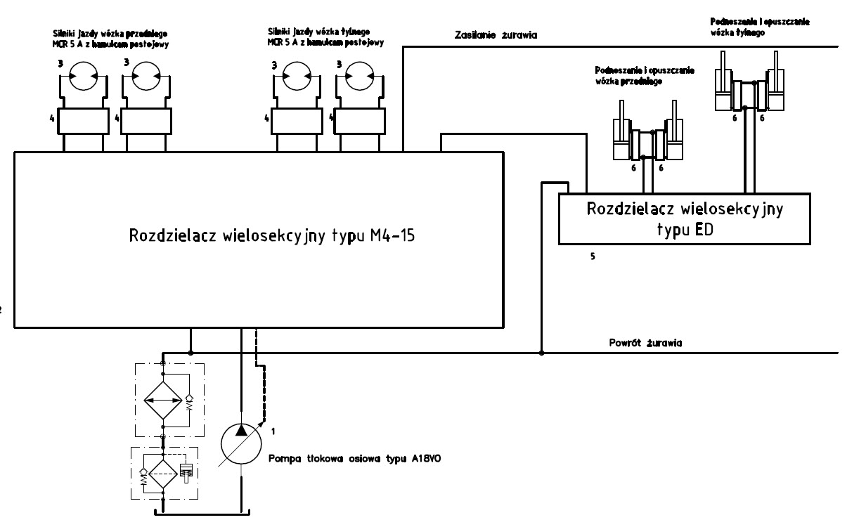 Schemat ideowy hydrostatycznego układu jazdy pojazdu szynowego DS1 Schemat ideowy hydrostatycznego układu jazdy pojazdu szynowego DS1