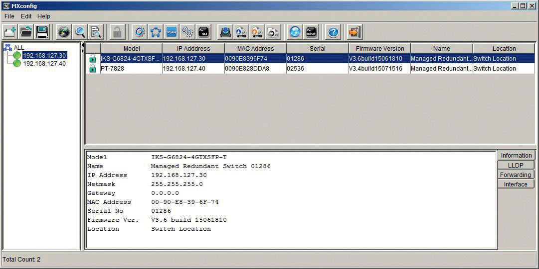 Zrzut ekranu z aplikacji MxConfig umożliwiającej m.in. przeprowadzenie konfiguracji na wielu urządzeniach ethernetowych jednocześnie (tzw. konfiguracja grupowa), fot. Elmark Automatyka Zrzut ekranu z aplikacji MxConfig umożliwiającej m.in. przeprowadzenie konfiguracji na wielu urządzeniach ethernetowych jednocześnie (tzw. konfiguracja grupowa), fot. Elmark Automatyka