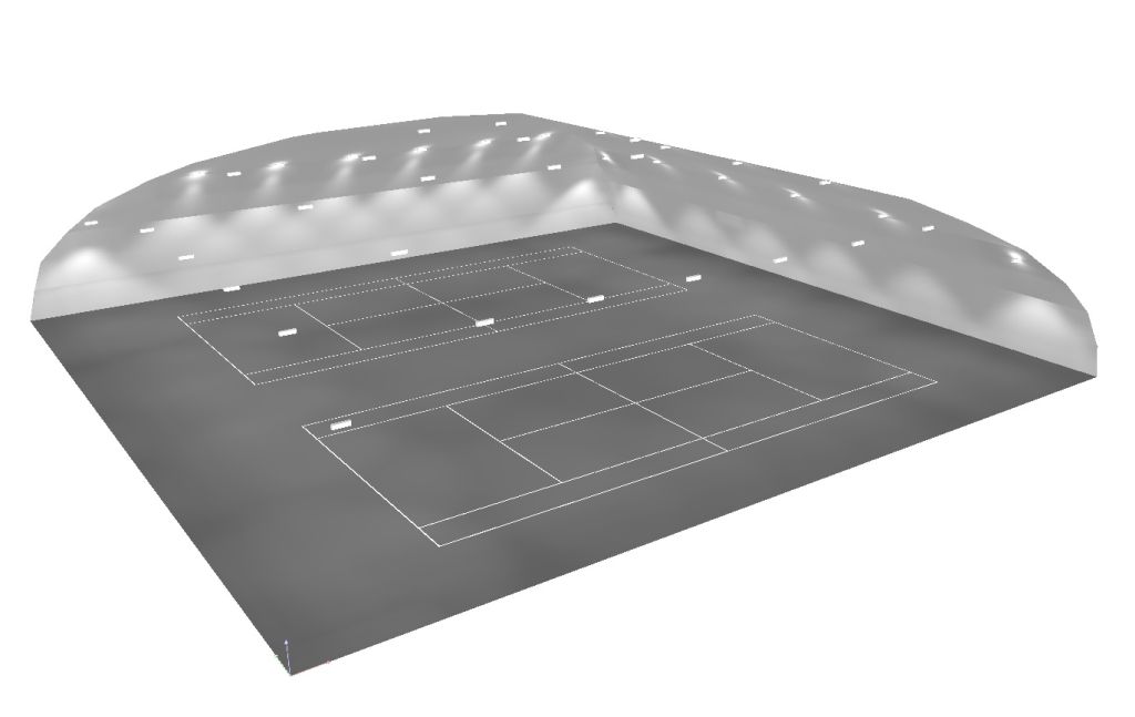 Oświetlenie kortów tenisowych pod balonem z użyciem opraw Teksas LD-TK100W-40 Oświetlenie kortów tenisowych pod balonem z użyciem opraw Teksas LD-TK100W-40
