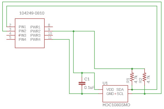 Schemat modułu czujnika wilgotności HDC1080 Schemat modułu czujnika wilgotności HDC1080