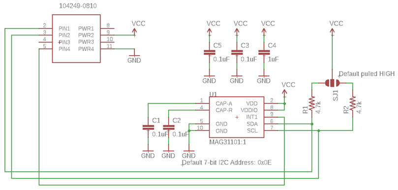 Schemat modułu czujnika magnetycznego MAG3110 Schemat modułu czujnika magnetycznego MAG3110