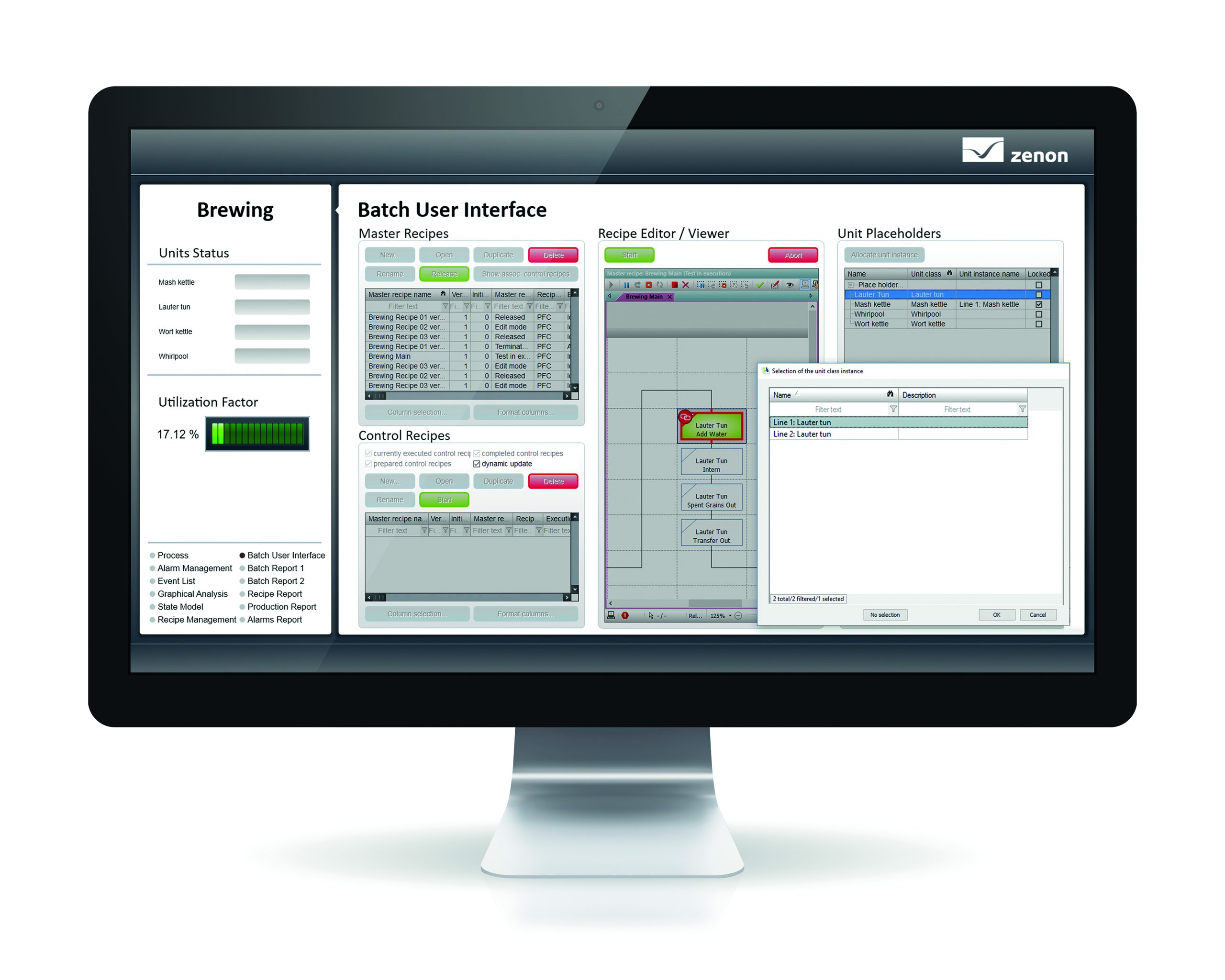 Klasy jednostek w module zenon Batch Control mogą być wykorzystywane do tworzenia ogólnych receptur. Użytkownicy pracują swobodnie podczas tworzenia receptur, a następnie operatorzy decydują, jakie jednostki sprzętowe mają być wykorzystywane w momencie rozpoczęcia produkcji każdej partii. Klasy jednostek w module zenon Batch Control mogą być wykorzystywane do tworzenia ogólnych receptur. Użytkownicy pracują swobodnie podczas tworzenia receptur, a następnie operatorzy decydują, jakie jednostki sprzętowe mają być wykorzystywane w momencie rozpoczęcia produkcji każdej partii.