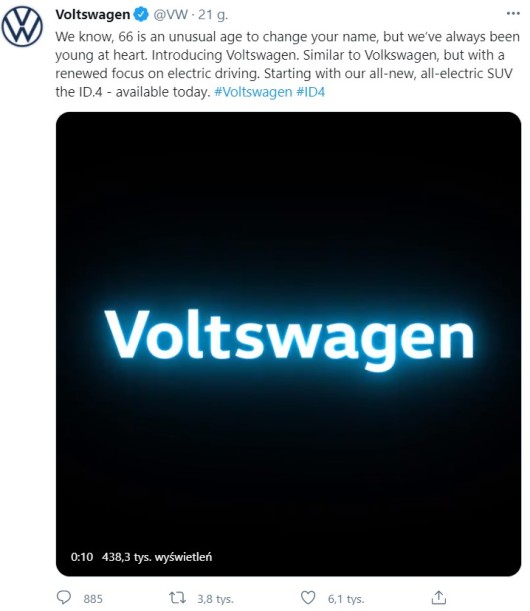 Volkswagen zmienia nazwę na Voltswagen? Volkswagen zmienia nazwę na Voltswagen?