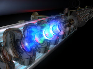W laserach na swobodnych elektronach promieniowanie elektromagnetyczne emitują elektrony podróżujące w tunelu otoczonym magnesami o naprzemiennie zorientowanych polach magnetycznych.