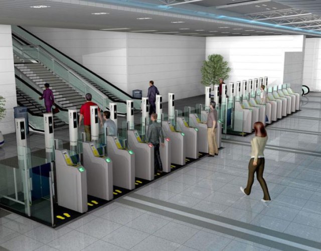 Koncepcyjny system odpraw lotniskowych na podstawie skanu tęczówki oka "e-Gate" amerykańskiej firmy AOptix