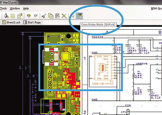 Funkcja Cross Probe (Sonda krzyżowa) w oprogramowaniu DesignSpark PCB 6.0