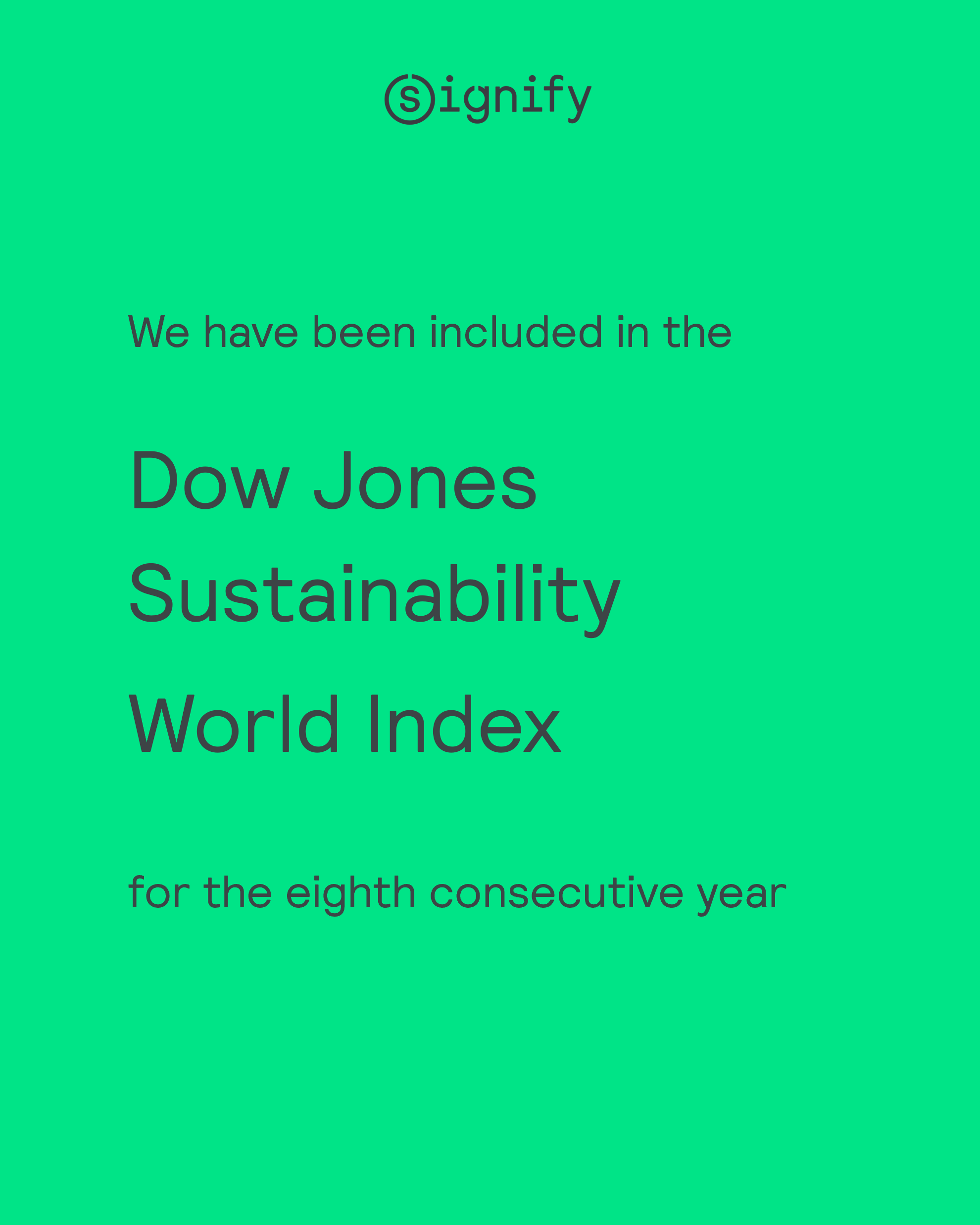 Signify ósmy rok z rzędu znalazł się w indeksie Dow Jones Sustainability World Index Signify ósmy rok z rzędu znalazł się w indeksie Dow Jones Sustainability World Index