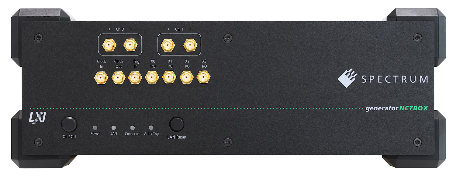 Nowe flagowe generatory serii generatorNETBOX oferują szybkość próbkowania do 10 GS/s, pasmo do 2.5 GHz, 16-bitową rozdzielczość oraz wyjścia asymetryczne lub różnicowe. Spectrum oferuje obecnie 35 typów generatorów generatorNETBOX, dzięki czemu użytkownik płaci tylko za te funkcje przyrządów, których potrzebuje. Generacja sygnałów jest dzięki nim łatwa i tania!