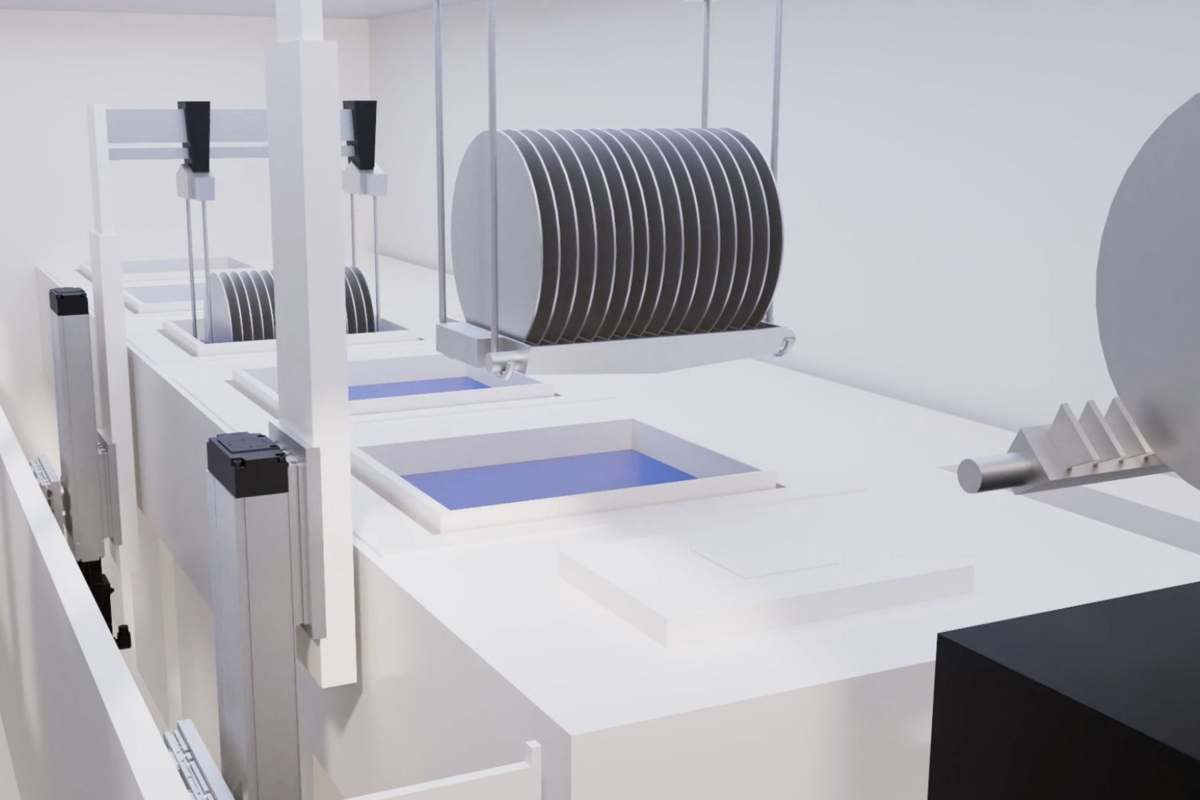 Czyszczenie partii waferów za pomocą mechatronicznego systemu wieloosiowego, w tym silnika, napędu i sterowania (fot. Bosch Rexroth AG)