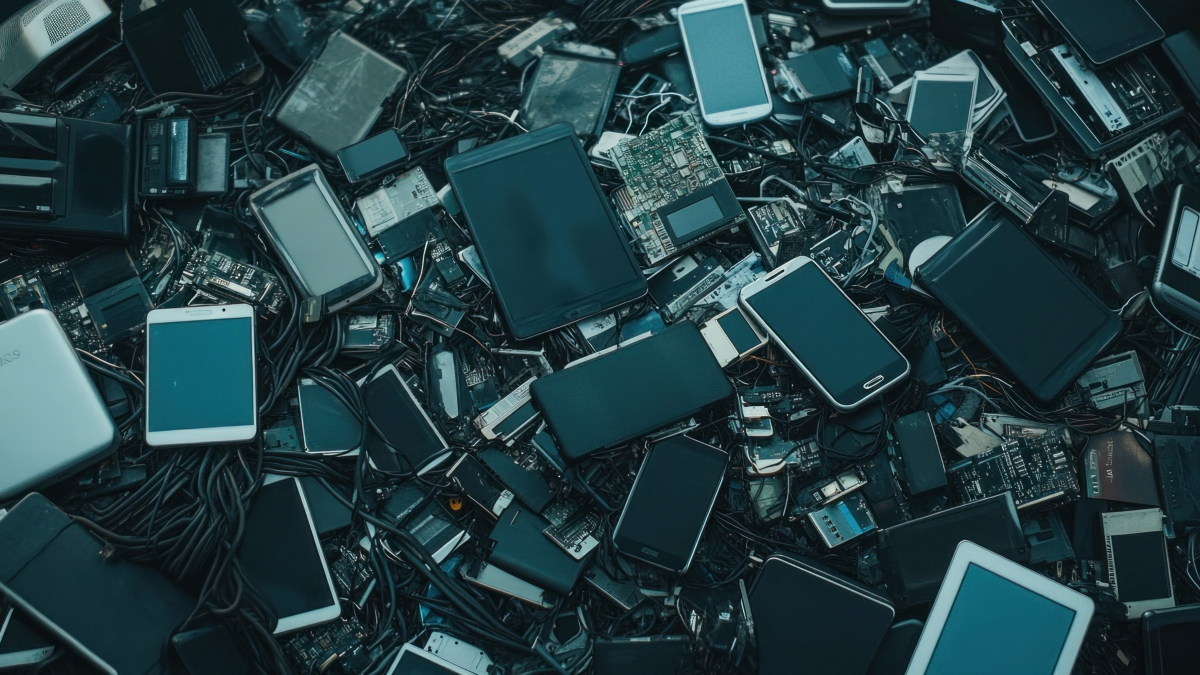 Rysunek 1. Rosnąca ilość elektrośmieci odzwierciedla rosnące wyzwania związane z kr&oacute;tką żywotnością produkt&oacute;w, ograniczoną naprawialnością i niezr&oacute;wnoważonymi praktykami utylizacji (źr&oacute;dło: WITTAYA ANGMUJCHA/stock.adobe.com; wygenerowane przy użyciu sztucznej inteligencji)