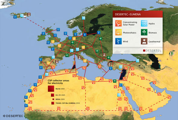 Mapa projektu DESERTEC desertec