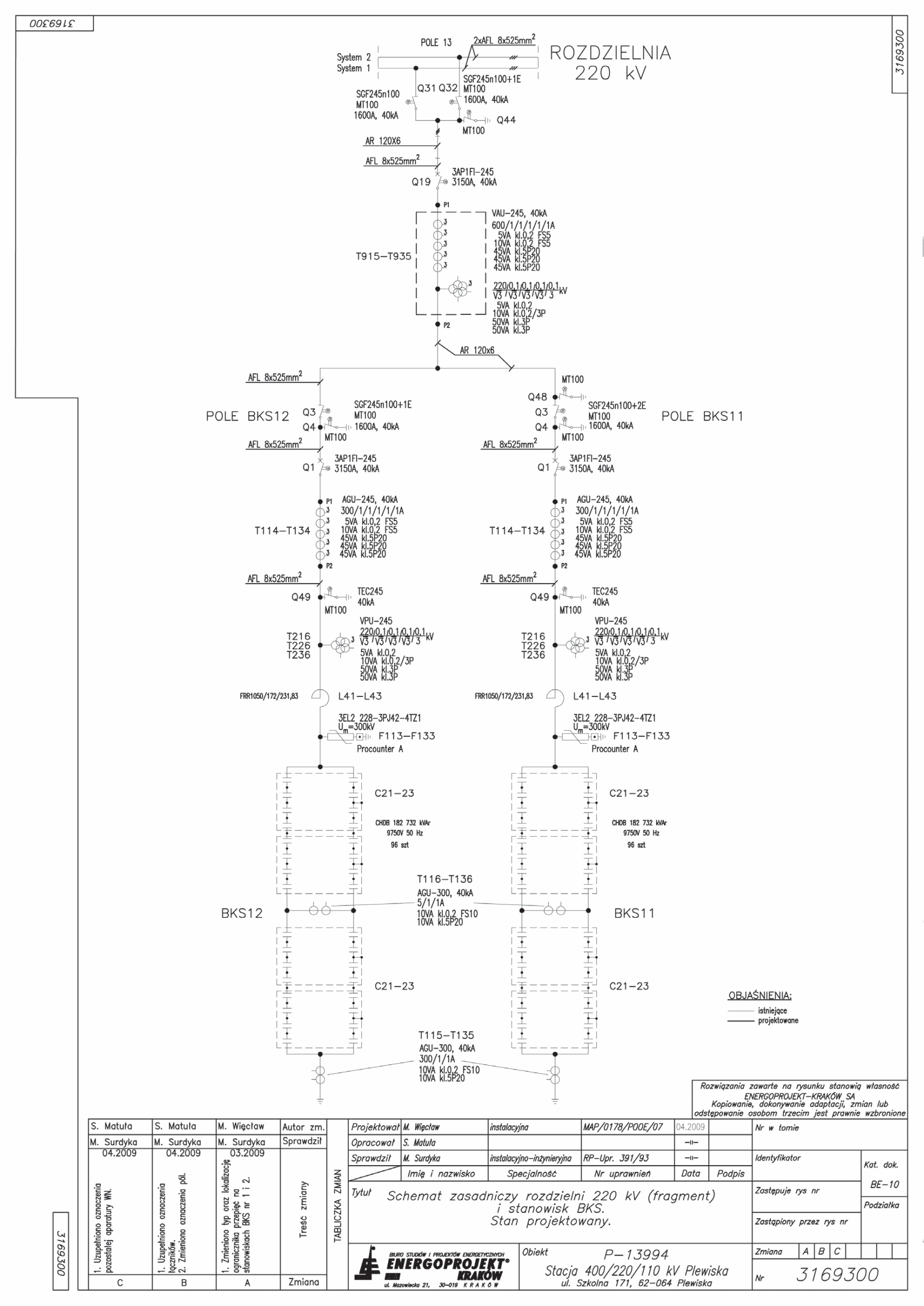 Rys 4. Schemat zasadniczy rozdzielni 220 kV i stanowisk BKS