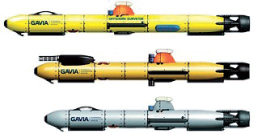 Rys. 3. Poszczeg&oacute;lne konfiguracje pojazdu Gavia (od g&oacute;ry Offshore Surveyor, Scientific, Defence)
