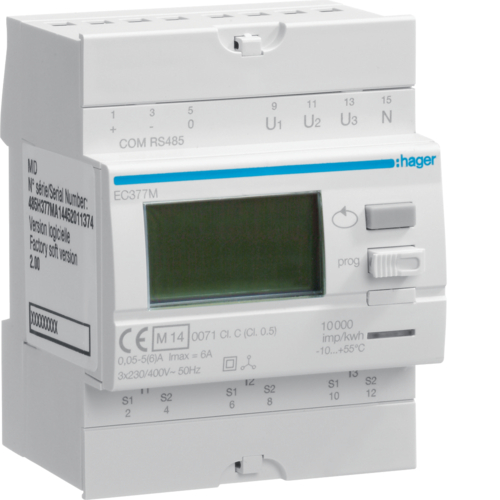 EC377M 3-fazowy licznik kWh z MID, pomiar przekładnikowy, Modbus EC377M 3-fazowy licznik kWh z MID, pomiar przekładnikowy, Modbus