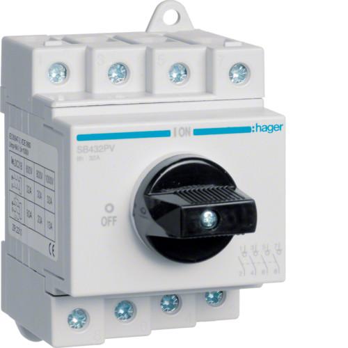 Modułowy rozłącznik izolacyjny do systemów fotowoltaicznych Hager SB423PV Modułowy rozłącznik izolacyjny do systemów fotowoltaicznych Hager SB423PV