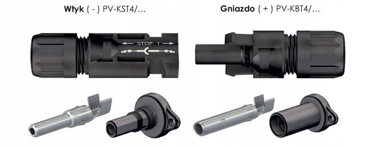 Zestaw Multi-Contact Konektor Solarny Gniazdo MC4 i wtyk MC4 dla przekrojów 4 mm2 oraz 6 mm2