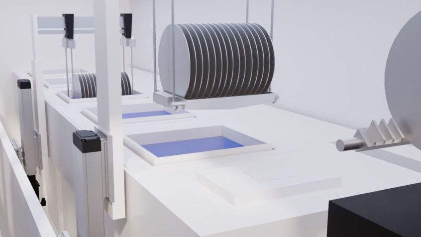 Czyszczenie partii waferów za pomocą mechatronicznego systemu wieloosiowego, w tym silnika, napędu i sterowania (fot. Bosch Rexroth AG)