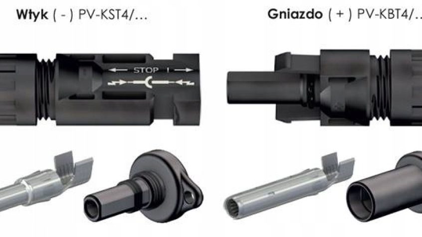 Zestaw Multi-Contact Konektor Solarny Gniazdo MC4 i wtyk MC4 dla przekrojów 4 mm2 oraz 6 mm2