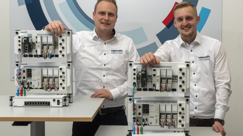 Nowy system szkoleniowy XITE Automax 100 firmy Bosch Rexroth opiera się na aktualnych seriach komponentów systemów automatyzacji i przekazuje użytkownikom niezbędną wiedzę w zakresie połączonych procesów produkcji i zrównoważonego zwiększania efektywności energetycznej. (Źródło ilustracji: Bosch Rexroth AG).