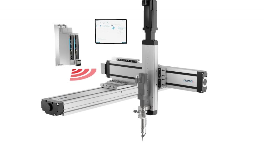 Nowy pakiet rozwiązań opartych na platformie Smart MechatroniX: uniwersalny pakiet Smart Function Kit for Dispensing, tu ze zintegrowaną głowicą dozującą firmy ViscoTec. (Źródło ilustracji: Bosch Rexroth AG)