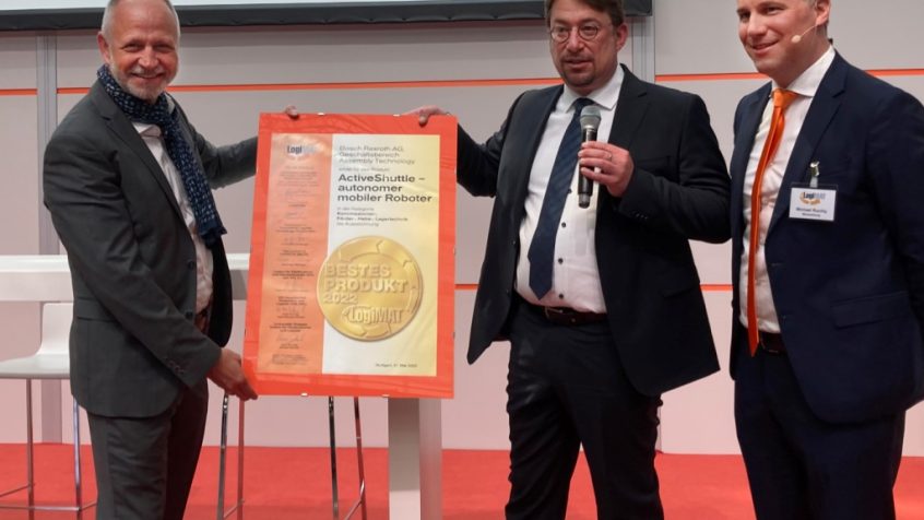 Firma Bosch Rexroth otrzymała nagrodę „Najlepszy produkt” w kategorii kompletacji zamówień, przenoszenia, podnoszenia i technologii przechowywania dla swojego autonomicznego robota mobilnego ActiveShuttle. (Źródło ilustracji: Bosch Rexroth AG)