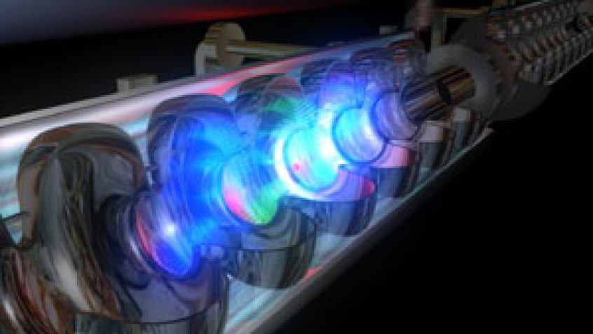 W laserach na swobodnych elektronach promieniowanie elektromagnetyczne emitują elektrony podróżujące w tunelu otoczonym magnesami o naprzemiennie zorientowanych polach magnetycznych.