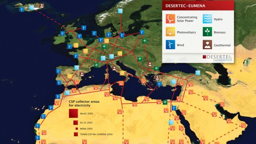 Mapa możliwej infrastruktury dostaw energii odnawialnej dla Europy, Bliskiego Wschodu i Afryki Północnej w ramach projektu DESERTEC