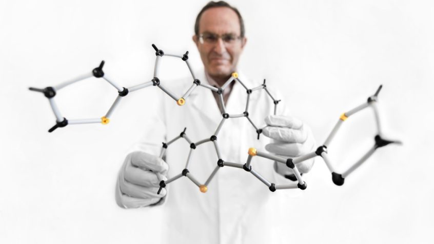 Model cząsteczki jest prezentowany przez prof. dr. hab. Włodzimierza Kutnera z Instytutu Chemii Fizycznej Polskiej Akademii Nauk w Warszawie.