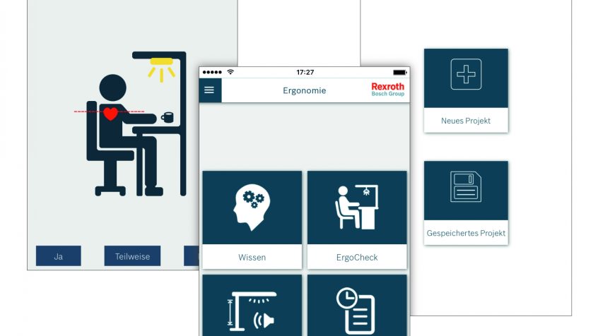 Aplikacja Bosch Rexroth Fit4Ergonomics umożliwia proste optymalizowanie stanowisk pracy pod względem ergonomicznym